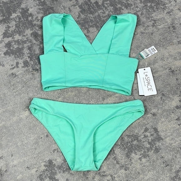 NWT L Space Set Parker Bikini Top and Sandy Bikini Bottom Spearmint Teal Sz XS - Picture 3 of 12